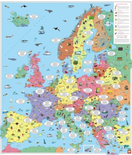 nástenná mapa Európa pre deti 95x112cm detská mapa papierová bez líšt / nemecky