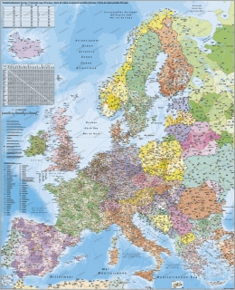 nástenná mapa Európa PSČ I. 140x100cm papier bez líšt