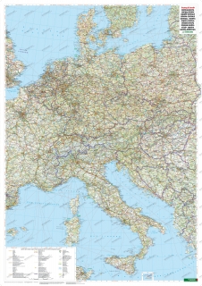 Európa STRED cestná 86x124cm lamino v ráme nástenná mapa 