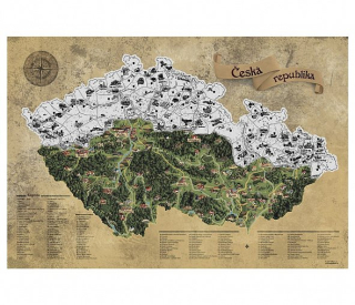 Czech DELUXE XL STRIEBRO nástenná stieracia mapa Česka 90x60cm + tubus / česky