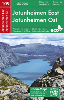 109 Jotunheimen východ (Nórsko, Norway) 1:50t turistická a cyklomapa vodeodolná