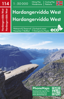 114 Hardangervidda západ (Nórsko,Norway) 1:50t turistická a cyklomapa vodeodolná