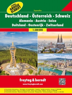 Nemecko, Rakúsko, Švajčiarsko 1:300tis atlas Freytag Berndt