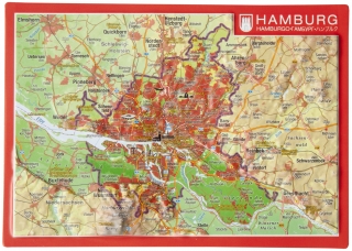 Hamburg (Nemecko) reliéfna 3D mapka 10,5x14,8cm