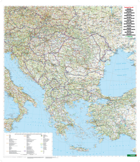 Balkán a juhovýchodná Európa cestná 88x100cm lamino v ráme nástenná mapa