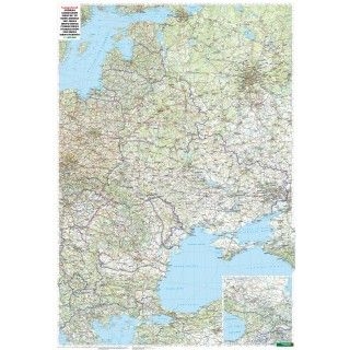 Európa VÝCHOD cestná 85x125cm lamino v ráme nástenná mapa 