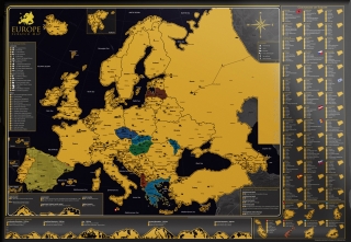 Europe Black&Gold nástenná stieracia mapa európy 59,4x84cm (A1)