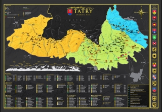 Západné,Belianske, Vysoké Tatry Black&Gold nástenná stieracia mapa 59,4x84cm(A1)