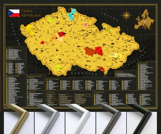 Česko kraje, obvody Black&Gold rámovaná stieracia mapa, hliník ALbasic