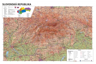 Slovensko všeobecnogeografická 1:400t,125x85cm lamino,lišty nástenná mapa