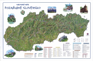 Poznávame Slovensko 120x80cm lamino,lišty maľovaná nástenná mapa