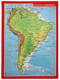 mapa AMERIKA južná reliéfna 3D mapka 10,5x14,8cm