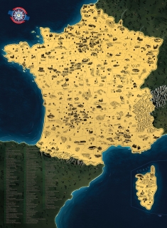 Francúzsko DELUXE ZLATÁ nástenná stieracia mapa 90x60cm + tubus / francúzsky