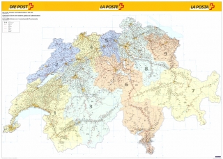 nástenná mapa Švajčiarsko PSČ 99,6x138,6cm lamino, lišty