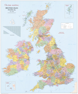 nástenná mapa Británia politická 110,5x91,4cm lamino, lišty GM
