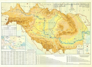 Vodný tok Dunaja 1998, 116x160cm lamino nástenná mapa, lišty