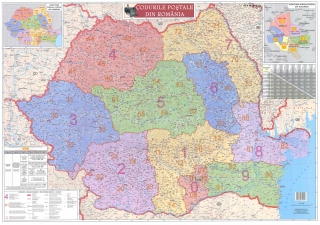 nástenná mapa Rumunsko PSČ 70x100cm lamino, lišty
