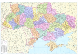 nástenná mapa Ukrajina PSČ 100x140cm lamino, lišty