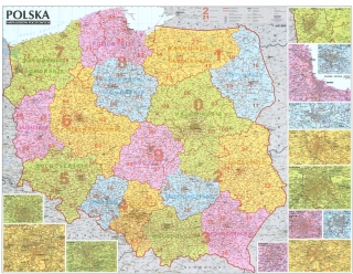 nástenná mapa Poľsko PSČ I. 100x130cm lamino, plastové lišty
