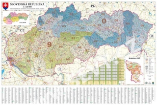 nástenná mapa Slovenská republika PSČ 90x135cm lamino, lišty