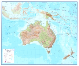 nástenná mapa Austrália geografická 100x120cm lamino, lišty