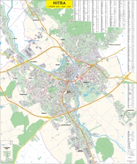 nástenná mapa Nitra 82x100cm lamino, lišty nástenná mapa