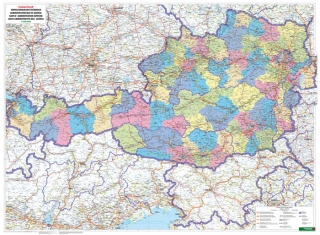 nástenná mapa Rakúsko administratívne členenie 88x120cm, 1:500t lamino, lišty
