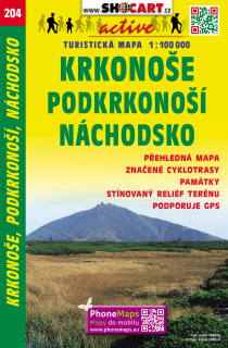 204 Krkonoše, Podkrkonoší, Náchodsko turistická mapa 1:100t SHOCart