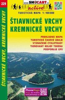 229 Štiavnické vrchy, Kremnické vrchy turistická mapa 1:100t SHOCart