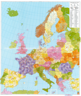 Európa PSČ II. 112,5x96cm lamino zapichovacia bez rámu nástenná mapa 