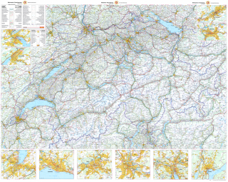 nástenná mapa Švajčiarsko cestná 99,6x126cm lamino, lišty